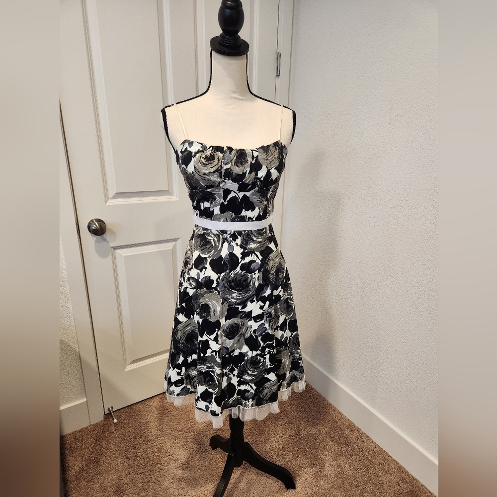 Floral Black and White Dress